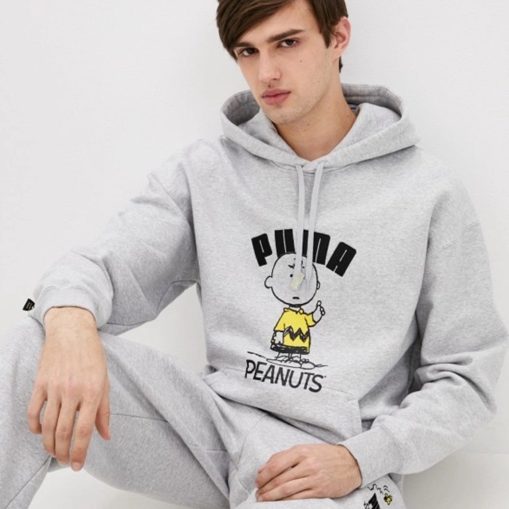 Puma Peanuts Hoodie Hooded Sweatshirt Collab Heather Gray